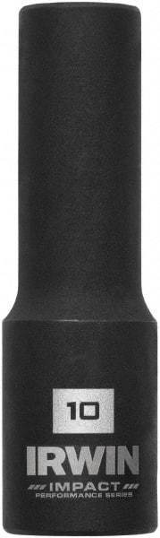 Irwin - 3/8" Drive 10mm Deep Thin Wall Impact Socket - 6 Points, 2-1/2" OAL - USA Tool & Supply