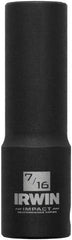 Irwin - 3/8" Drive 7/16" Deep Thin Wall Impact Socket - 6 Points, 2-1/2" OAL - USA Tool & Supply