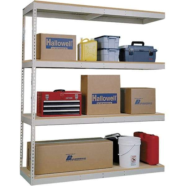 Hallowell - 4 Shelf Add-On Open Steel Shelving - 600 Lb Capacity, 60" Wide x 84" High x 30" Deep, Tan - USA Tool & Supply