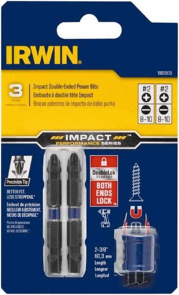 Irwin - 3 Piece, Phillips, Slotted Handle, Double End Bit Set - No. 2 Phillips - USA Tool & Supply