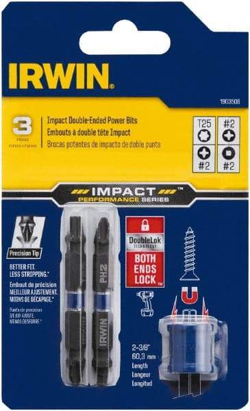 Irwin - 3 Piece, Phillips, Square, Torx Handle, Double End Bit Set - #2 - USA Tool & Supply