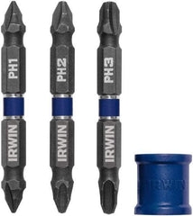 Irwin - 4 Piece, Phillips Handle, Double End Bit Set - No. 1 to No. 3 Phillips - USA Tool & Supply