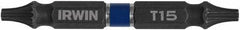 Irwin - T15 x T15 D/E Torx Screwdriver Bit - 1/4" Hex Drive, 2-3/8" OAL - USA Tool & Supply