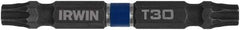 Irwin - T30 x T30 Torx Bit - 1/4" Hex Drive, 2-3/8" OAL - USA Tool & Supply
