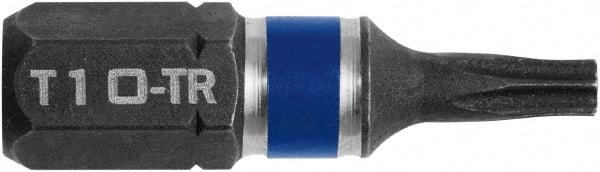 Irwin - 1/4" Drive T10 Torx Screwdriver Bit - 1" OAL, Tamper Resistant Bit - USA Tool & Supply