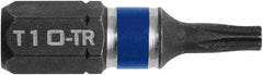 Irwin - 1/4" Drive T10 Torx Screwdriver Bit - 1" OAL, Tamper Resistant Bit - USA Tool & Supply