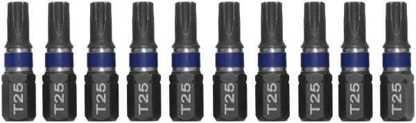 Irwin - 1/4" Drive T25 Torx Screwdriver Bit - 1" OAL, Insert Bit - USA Tool & Supply
