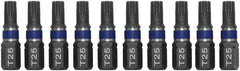 Irwin - 1/4" Drive T25 Torx Screwdriver Bit - 1" OAL, Insert Bit - USA Tool & Supply