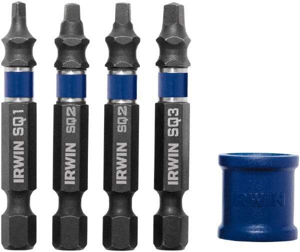 Irwin - 5 Piece, Screwdriver Power Bit Set - #1 to #3 Square Recess - USA Tool & Supply