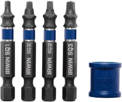 Irwin - 5 Piece, Screwdriver Power Bit Set - #1 to #3 Square Recess - USA Tool & Supply