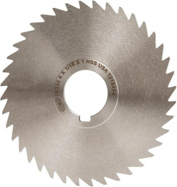 Keo - 4" Diam x 1/16" Blade Thickness x 1" Arbor Hole Diam, 40 Tooth Slitting and Slotting Saw - Arbor Connection, Right Hand, Uncoated, High Speed Steel, Concave Ground, Contains Keyway - USA Tool & Supply