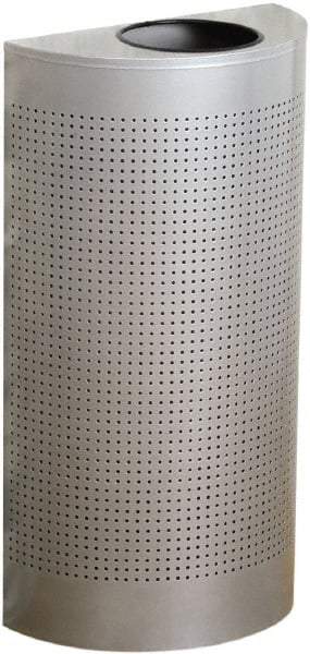 Rubbermaid - 12 Gal Silver Half-Round Decorative Waste Receptacle With Top - Steel, 32" High x 18" Wide - USA Tool & Supply