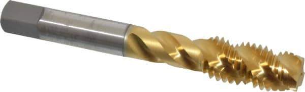 OSG - M12x1.75 Metric Coarse 3 Flute 6H Plug Spiral Flute Tap - High Speed Steel, TiN Finish, 3-3/8" OAL, Right Hand Flute, Right Hand Thread, D6, Series 143 - USA Tool & Supply