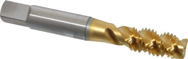 OSG - M10x1.50 Metric Coarse 3 Flute 6H Plug Spiral Flute Tap - High Speed Steel, TiN Finish, 2-15/16" OAL, Right Hand Flute, Right Hand Thread, D6, Series 143 - USA Tool & Supply