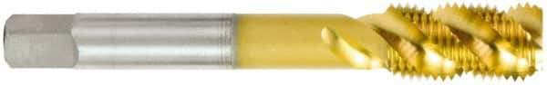 OSG - 1/2-20 UNF 3 Flute 3B Plug Spiral Flute Tap - High Speed Steel, TiN Finish, 3-3/8" OAL, Right Hand Flute, Right Hand Thread, H3, Series 107 - USA Tool & Supply