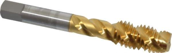 OSG - 1/2-13 UNC 3 Flute 3B Plug Spiral Flute Tap - High Speed Steel, TiN Finish, 3-3/8" OAL, Right Hand Flute, Right Hand Thread, H3, Series 107 - USA Tool & Supply