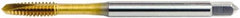 OSG - #2-64 UNF, 2 Flute, TiN Finish, High Speed Steel Spiral Point Tap - Plug Chamfer, Right Hand Thread, 1-3/4" OAL, 7/16" Thread Length, 0.141" Shank Diam, 2B Class of Fit, Series 105 - Exact Industrial Supply