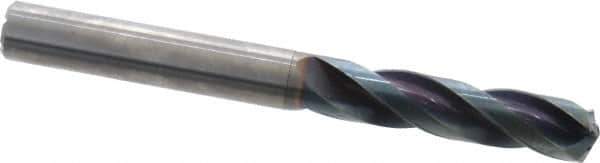 OSG - 13mm 140° Spiral Flute Solid Carbide Screw Machine Drill Bit - WD1 Finish, Right Hand Cut, 65mm Flute Length, 128mm OAL, Split Point, Straight Shank, Through Coolant - USA Tool & Supply