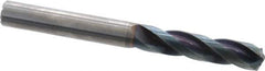 OSG - 13mm 140° Spiral Flute Solid Carbide Screw Machine Drill Bit - WD1 Finish, Right Hand Cut, 65mm Flute Length, 128mm OAL, Split Point, Straight Shank, Through Coolant - USA Tool & Supply