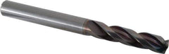 OSG - 10mm 140° Spiral Flute Solid Carbide Screw Machine Drill Bit - WD1 Finish, Right Hand Cut, 50mm Flute Length, 106mm OAL, Split Point, Straight Shank, Through Coolant - USA Tool & Supply