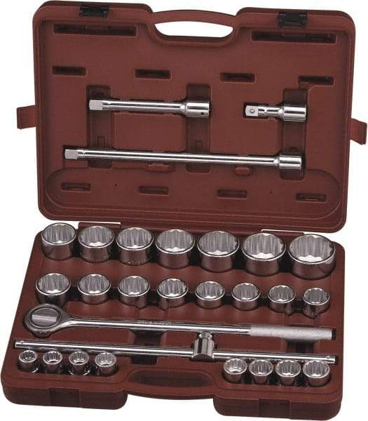 Paramount - 28 Piece 3/4" Drive Chrome Finish Socket Set - 12 Points, 3/4" to 1-11/16" Range, Inch Measurement Standard - USA Tool & Supply