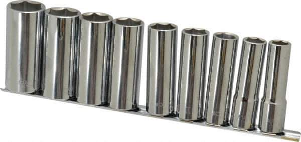 Paramount - 9 Piece 1/2" Drive Chrome Finish Deep Well Socket Set - 6 Points, 1/2" to 1" Range, Inch Measurement Standard - USA Tool & Supply