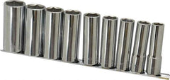 Paramount - 9 Piece 1/2" Drive Chrome Finish Deep Well Socket Set - 6 Points, 1/2" to 1" Range, Inch Measurement Standard - USA Tool & Supply