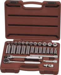 Paramount - 29 Piece 3/8" Drive Chrome Finish Deep Well Socket Set - 6 Points, 8mm to 19mm Range, Metric Measurement Standard - USA Tool & Supply