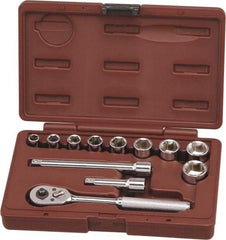 Paramount - 12 Piece 3/8" Drive Chrome Finish Socket Set - 6 Points, 3/8" to 7/8" Range, Inch Measurement Standard - USA Tool & Supply