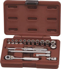 Paramount - 17 Piece 1/4" Drive Chrome Finish Socket Set - 6 Points, 4mm to 14mm Range, Metric Measurement Standard - USA Tool & Supply