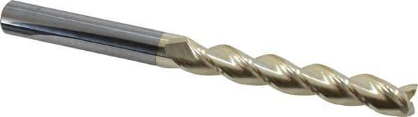 Accupro - 1/2", 3-1/4" LOC, 1/2" Shank Diam, 6" OAL, 3 Flute, Solid Carbide Square End Mill - Single End, ZrN Finish, Spiral Flute, 37° Helix, Centercutting, Right Hand Cut, Right Hand Flute - USA Tool & Supply