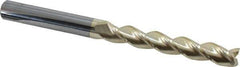 Accupro - 1/2", 3-1/4" LOC, 1/2" Shank Diam, 6" OAL, 3 Flute, Solid Carbide Square End Mill - Single End, ZrN Finish, Spiral Flute, 37° Helix, Centercutting, Right Hand Cut, Right Hand Flute - USA Tool & Supply