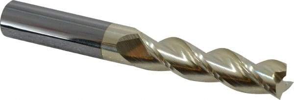 Accupro - 1/2", 2" LOC, 1/2" Shank Diam, 4" OAL, 3 Flute, Solid Carbide Square End Mill - Single End, ZrN Finish, Spiral Flute, 37° Helix, Centercutting, Right Hand Cut, Right Hand Flute - USA Tool & Supply