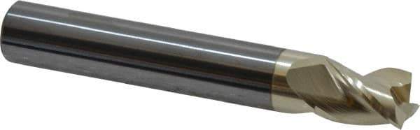 Accupro - 3/8", 1/2" LOC, 3/8" Shank Diam, 2-1/2" OAL, 3 Flute, Solid Carbide Square End Mill - Single End, ZrN Finish, Spiral Flute, 37° Helix, Centercutting, Right Hand Cut, Right Hand Flute - USA Tool & Supply