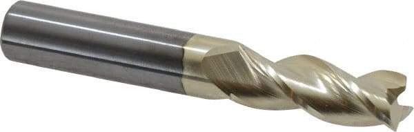 Accupro - 3/8", 1" LOC, 3/8" Shank Diam, 2-1/2" OAL, 3 Flute, Solid Carbide Square End Mill - Single End, ZrN Finish, Spiral Flute, 37° Helix, Centercutting, Right Hand Cut, Right Hand Flute - USA Tool & Supply