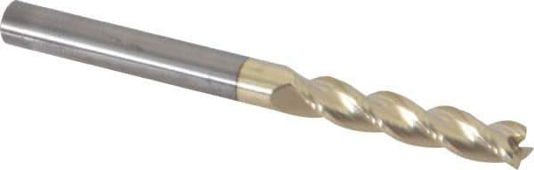 Accupro - 1/4", 1-1/4" LOC, 1/4" Shank Diam, 3" OAL, 3 Flute, Solid Carbide Square End Mill - Single End, ZrN Finish, Spiral Flute, 37° Helix, Centercutting, Right Hand Cut, Right Hand Flute - USA Tool & Supply