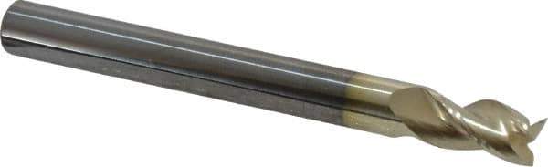 Accupro - 1/4", 3/8" LOC, 1/4" Shank Diam, 2-1/2" OAL, 3 Flute, Solid Carbide Square End Mill - Single End, ZrN Finish, Spiral Flute, 37° Helix, Centercutting, Right Hand Cut, Right Hand Flute - USA Tool & Supply