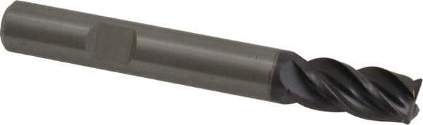Kennametal - 4 Flute Solid Carbide Roughing & Finishing Corner Chamfer End Mill - AlTiN Finish, Weldon Shank, 38° Helix, Centercutting - USA Tool & Supply