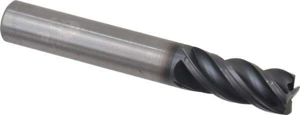 Kennametal - 4 Flute Solid Carbide Roughing & Finishing Corner Chamfer End Mill - AlTiN Finish, Straight Shank, 38° Helix, Centercutting - USA Tool & Supply