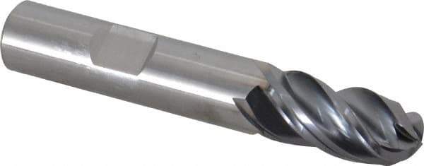 Kennametal - 1/2" Diam, 1" LOC, 4 Flute Solid Carbide Ball End Mill - AlTiN Finish, Single End, 3" OAL, 1/2" Shank Diam, Spiral Flute - USA Tool & Supply