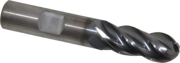 Kennametal - 1/2" Diam, 1-1/4" LOC, 4 Flute Solid Carbide Ball End Mill - AlTiN Finish, Single End, 3" OAL, 1/2" Shank Diam, Spiral Flute - USA Tool & Supply