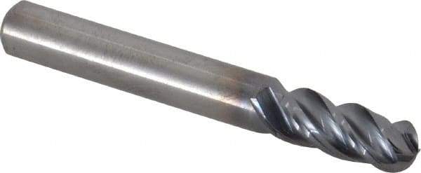 Kennametal - 5/16" Diam, 3/4" LOC, 4 Flute Solid Carbide Ball End Mill - AlTiN Finish, Single End, 2-1/2" OAL, 5/16" Shank Diam, Spiral Flute - USA Tool & Supply