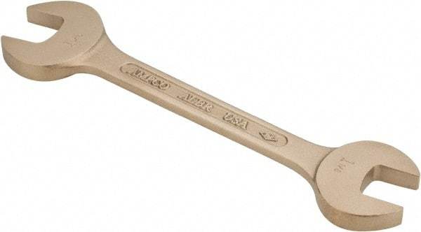 Ampco - 1-1/8" x 1-5/16" Nonsparking Open End Wrench - 12-1/4" OAL, Double End, Plain Finish, 15° Head Angle - USA Tool & Supply