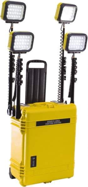 Pelican Products, Inc. - 12 Volt, 93 Watt, Electric, LED Portable Floor Work Light - 13.78" Cord, 4 Heads, 12,000 Lumens, Polypropylene, 24.83" Long x 19.57" Wide x 11.93" High - USA Tool & Supply