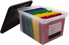 Innovative Storage Designs - 1 Compartment, 17-3/4 Inch Wide x 14 Inch Deep x 10-1/4 Inch High, Portable File Box - Plastic, Black and Clear - USA Tool & Supply