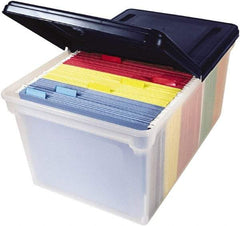 Innovative Storage Designs - 1 Compartment, 23-1/4 Inch Wide x 14-1/4 Inch Deep x 10-5/8 Inch High, Portable File Box - Plastic, Clear and Navy - USA Tool & Supply