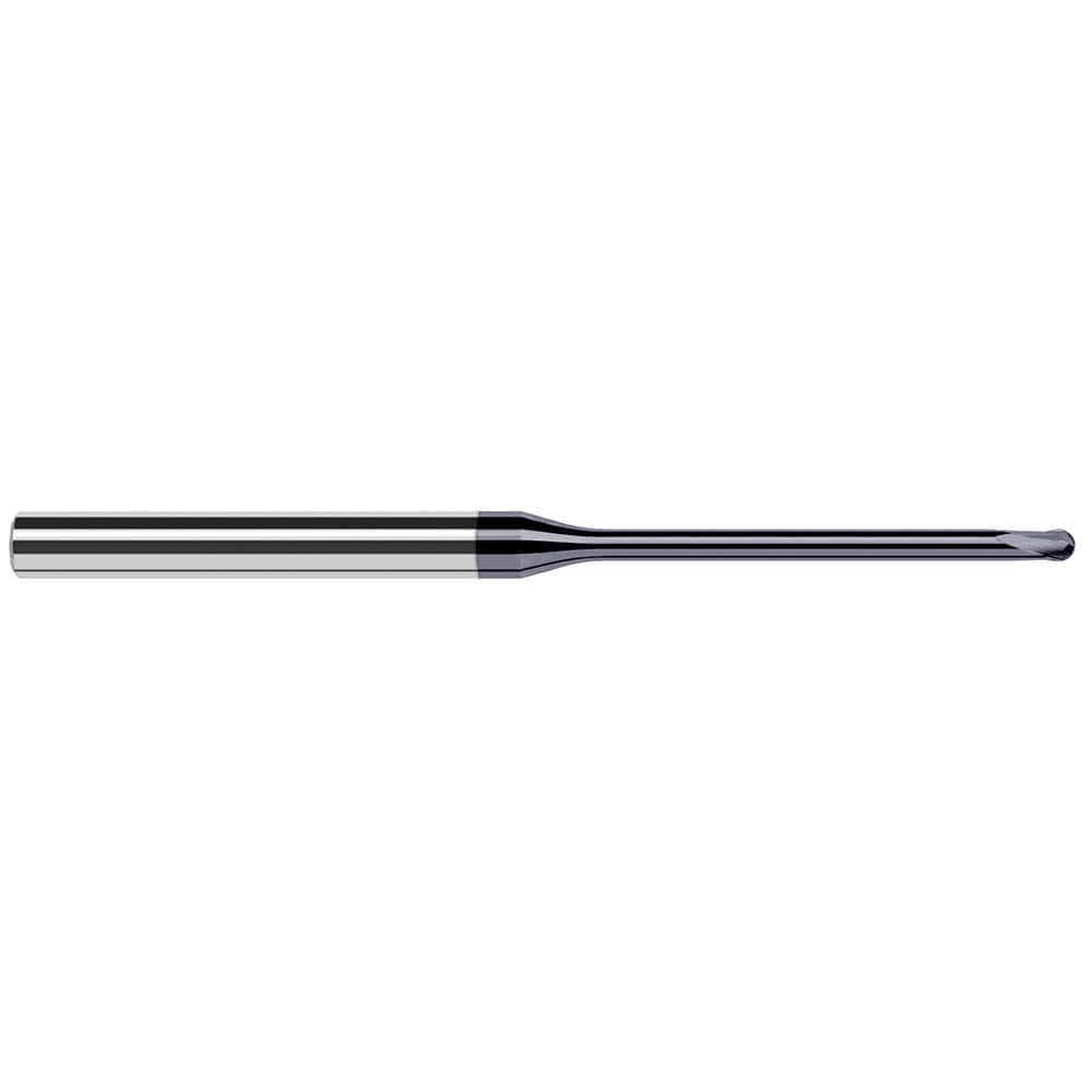 Ball End Mill: 0.125″ Dia, 0.1″ LOC, 2 Flute, Solid Carbide 4″ OAL, 1/4″ Shank Dia, 20 ° Helix, AlTiN Coated, Single End