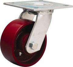 Hamilton - 5" Diam x 2" Wide x 6-1/2" OAH Top Plate Mount Swivel Caster - Cast Iron, 1,250 Lb Capacity, Sealed Precision Ball Bearing, 5 x 5-1/2" Plate - USA Tool & Supply
