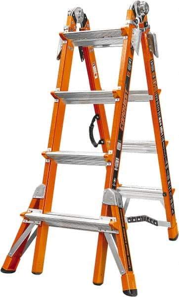 Little Giant Ladder - 14 Steps, 15' High, Type IA Rating, Fiberglass Multi-Use Ladder - 300 Lb Load Capacity, 29" Base Width - USA Tool & Supply