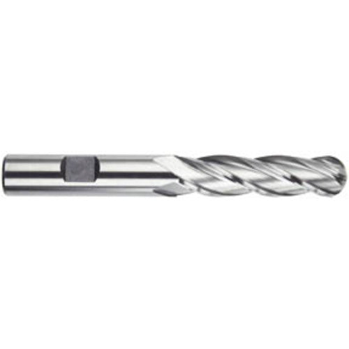 ‎3/8″ Dia. × 3/8″ Shank × 1-1/2″ DOC × 3-1/4″ OAL, HSS 4 Flute, 30° Helix, Ballnose End Mill Series/List #4555 - Exact Industrial Supply